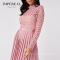 Pleated Crochet Clothing Beautiful Long Sleeve Tulle Dress For Ladies